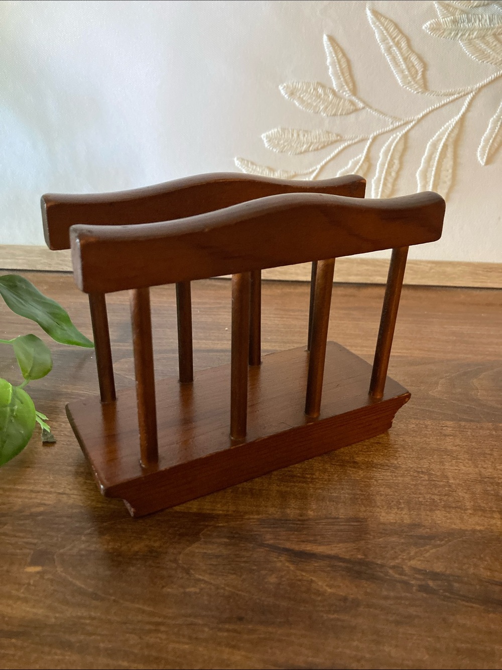 Vintage Wooden Napkin Holder in Warm Brown, Letter Holder, Cottagecore